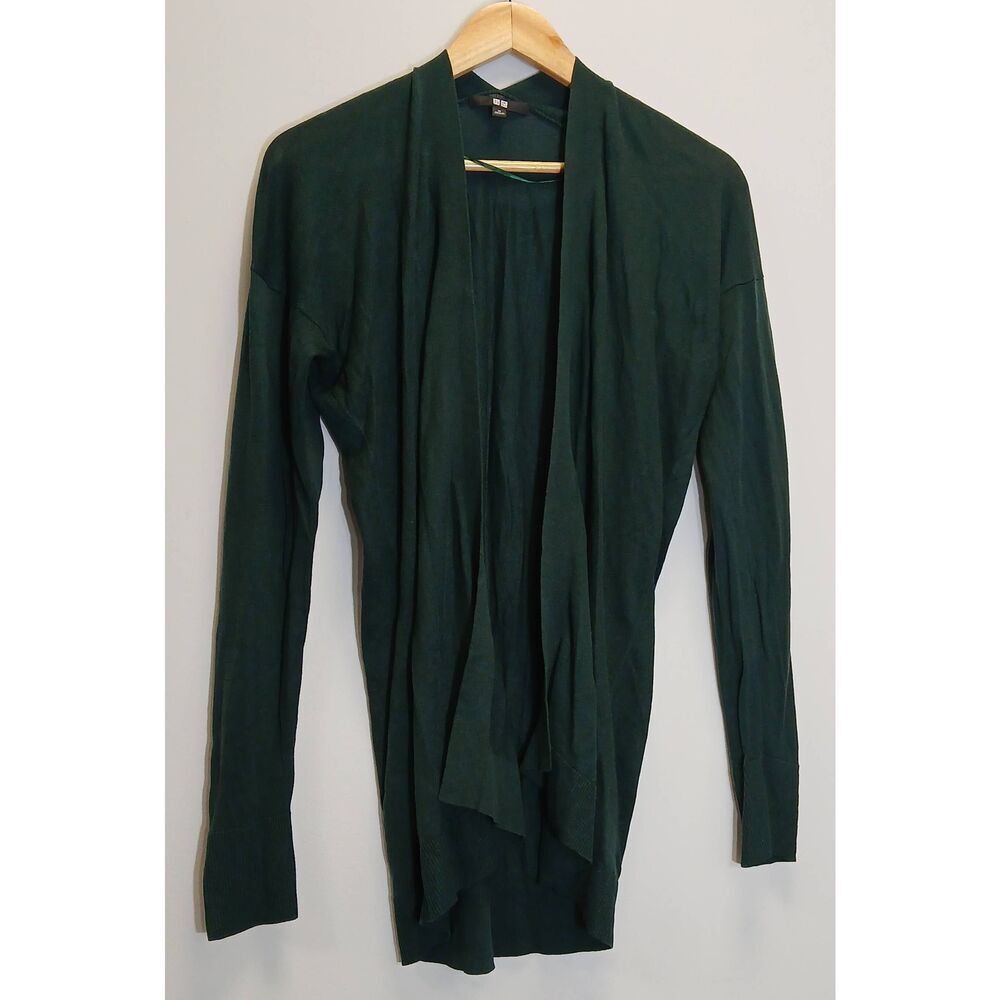 Uniqlo womens medium silk lyocell cardigan sweater green turquoise